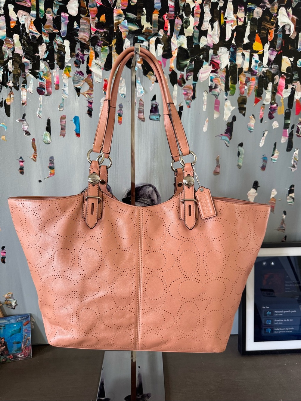 Coach Perforated Signature Tote in Blush Peach
